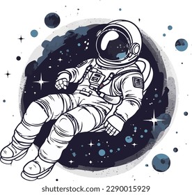 Vektorgrafik eines Astronauten im T-Shirt-Design im Weltraum