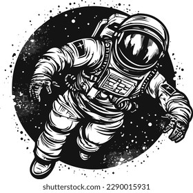 Vektorgrafik eines Astronauten im T-Shirt-Design im Weltraum