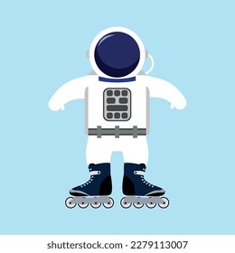 vector with an astronaut in a spacesuit on roller skates. astronaut stands on roller skates with arms to the sides