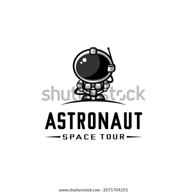 vector astronaut standing on the\
surface of the planet, astronaut logo illustration\
vector