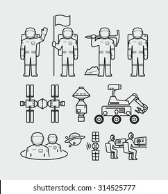 Vector Astronauts Exploration Space Station Icons 