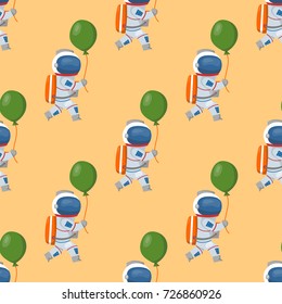 Vector astronauts in space seamless pattern character and having fun spaceman galaxy atmosphere system fantasy traveler man.