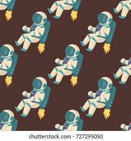 Vector astronauts in space seamless pattern character and having fun spaceman galaxy atmosphere system fantasy traveler man.
