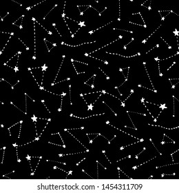 Vector astronomical background, seamless pattern with stars and constellations