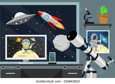 Vector astronomy flat illustration