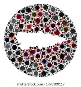 Vector Asturias Province map mosaic of coronavirus. Infection attacks the lockdown territory from external zone. Stencils circle Asturias Province map collage composed with infection elements.