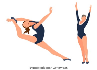 Vector athlete gymnast. Gymnastics sport. Sports queen. Flat style. Isolated vector