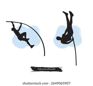  Conjunto de siluetas de poste de salto de altura de atleta de Vector