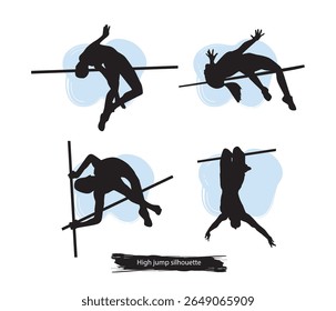  vector athlete high jump pole silhouettes set