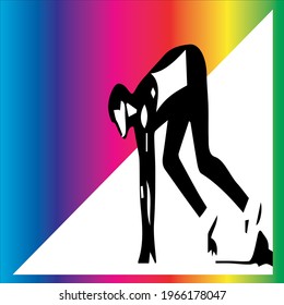 
Vector, athlete man silhouette in starting position on multicolored background.