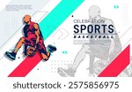 vector athlete sport basketball concept celebrating national sports day. basketball sport sports background. Male basketball player. Template design for national basketball game event