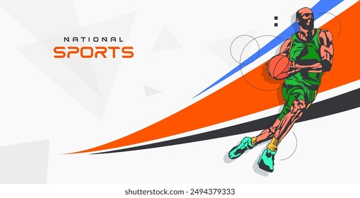 vector athlete sport basketball concept celebrating national sports day. basketball sport sports background. Male basketball player. Template design for national basketball game event