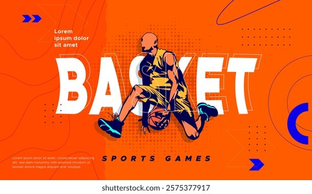 vector athlete sport basketball concept celebrating national sports day. basketball sport sports background. Male basketball player. Template design for national basketball game event