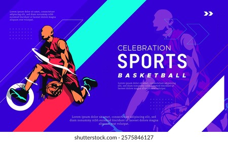 vector athlete sport basketball concept celebrating national sports day. basketball sport sports background. Male basketball player. Template design for national basketball game event