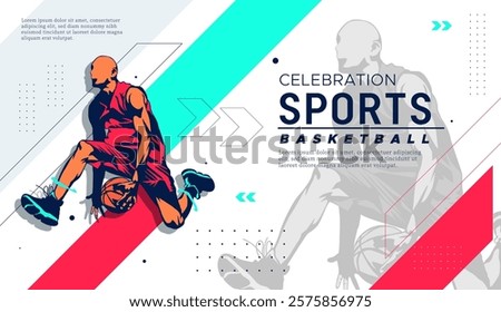 vector athlete sport basketball concept celebrating national sports day. basketball sport sports background. Male basketball player. Template design for national basketball game event