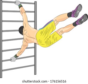 vector Athletes perform exercises on the gymnastic equipment