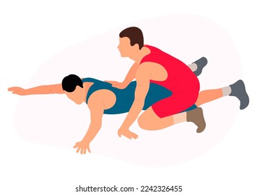 Vector athletes wrestlers in the fight, duel, fight. Figures of strong men. Greco Roman, freestyle, classical wrestling.