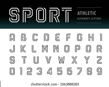 Vector of Athletic Alphabet Letters and numbers, Geometric Font, Sport, Futuristic Future, Thin Letters set for Force, school, army, power, academy, College, University, fitness, sportswear, gym