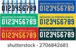 Vector athletic font inspired by international football uniforms, featuring rounded cuts, bold numerals and textured backgrounds made for jersey customization, sports graphics and modern performance l