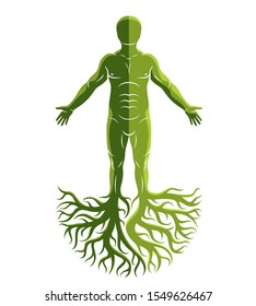 Vector athletic man made with tree roots. Celtic ancient god concept.  