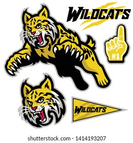 vector of athletic sport mascot style of wildcat in set