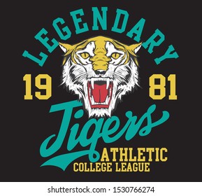 Vector Athletic Tiger And College League. Varsity Illustration