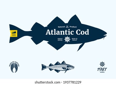 Vector Atlantic cod seafood label