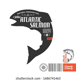 Vector Atlantic salmon label isolated on a white background. Salmon fish illustration