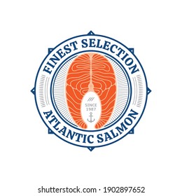 Vector Atlantic salmon logo. Atlantic, chinook, sockeye or pink salmon raw steak illustrations