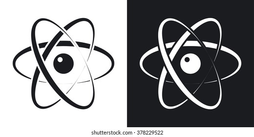 Vector atom model icon. Two-tone version on black and white background