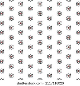 Vector atom, molecule, science pattern with various icons.