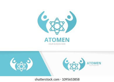 Vector atom and people logo combination. Molecule and family symbol or icon. Unique science and team logotype design template.