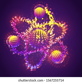 vector atom symbol made of glowing colorful dots