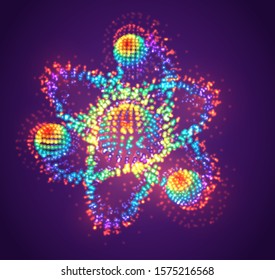 vector atom symbol made of glowing colorful dots