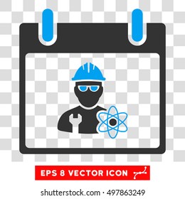 Vector Atomic Engineer Calendar Day EPS vector icon. Illustration style is flat iconic bicolor blue and gray symbol on a transparent background.