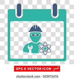 Vector Atomic Engineer Calendar Day EPS vector pictogram. Illustration style is flat iconic bicolor cobalt and cyan symbol on a transparent background.