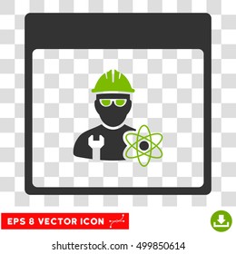 Vector Atomic Engineer Calendar Page EPS vector pictograph. Illustration style is flat iconic bicolor eco green and gray symbol on a transparent background.