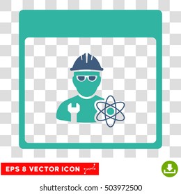 Vector Atomic Engineer Calendar Page EPS vector icon. Illustration style is flat iconic bicolor cobalt and cyan symbol on a transparent background.