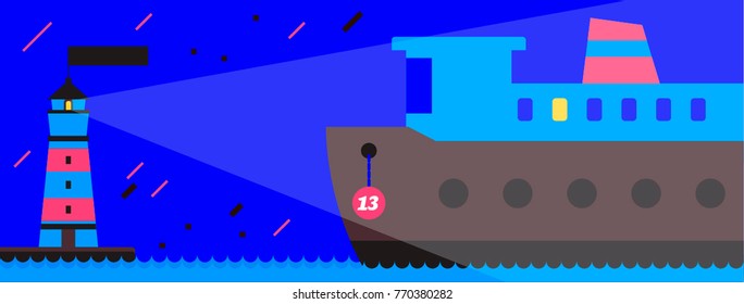 Vector atr card with lighthouse and ship