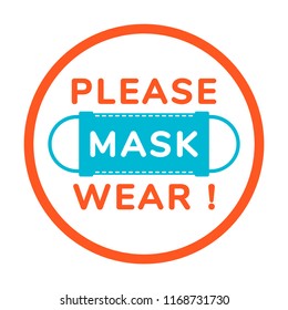 Vector attention sign, please wear face mask, in flat style