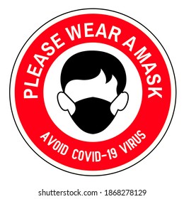 Señal de atención del vector, por favor, lleve una máscara para evitar el fondo rojo del virus covid-19. signo de advertencia o precaución.