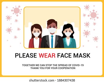 Vector attention sign, please wear mask avoid covid-19 virus.Stop the spread of corona virus.vector illustration