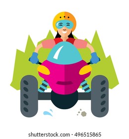 Vector ATV Girl. Flat style colorful Cartoon illustration.