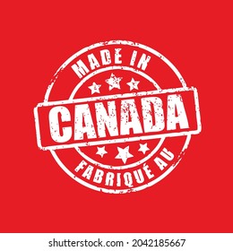 VECTOR. Fabriqué au Canada, Made in Canada, stamp, label, badge, English and French, grunge style