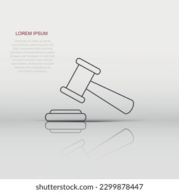 Vector auction hammer icon in flat style. Court tribunal sign illustration pictogram. Hammer business concept.