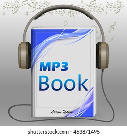 Vector audio book 3d metaphor illustration isolated on gray.