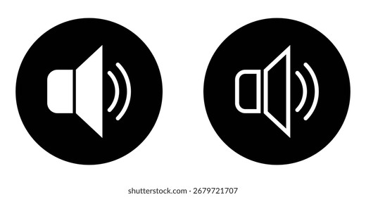  Vector de conjuntos de iconos de audio. Iconos de sonido aislados modernos digitales en la página blanca. Conjunto de iconos vectoriales de altavoces. Negro oscuro micrófono aislado en círculo oscuro. 