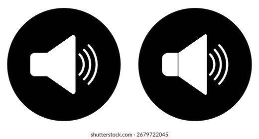  Vector de conjuntos de iconos de audio. Iconos de sonido aislados modernos digitales en la página blanca. Conjunto de iconos vectoriales de altavoces. Negro oscuro micrófono aislado en círculo oscuro. Icono de sonido sobre fondo blanco. 