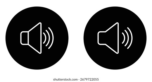  Conjuntos de ícones de áudio vetorial. Digital moderno ícones de som isolados na página branca. Conjunto de ícones vetoriais de alto-falante. Microfone preto escuro isolado no círculo escuro. Ícone de som definido em fundo branco. 