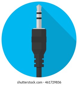 Vector Audio Mini Jack Plug Icon Flat In Circle. 